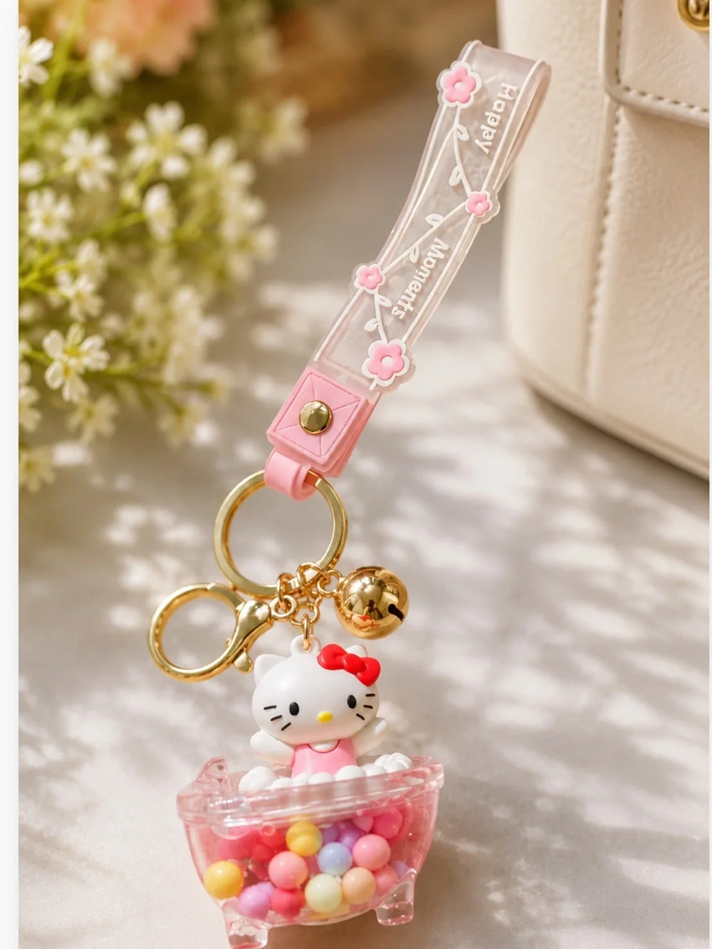 New Hello Kitty Liquid Confetti Bathtub Hello Kitty Bag Charm Keychain Kawaii